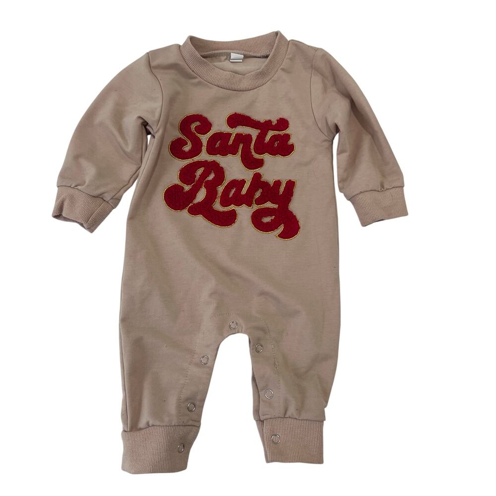 Newborn Baby 6/9M One Piece Red Embroidered "Santa Baby" Christmas Outfit